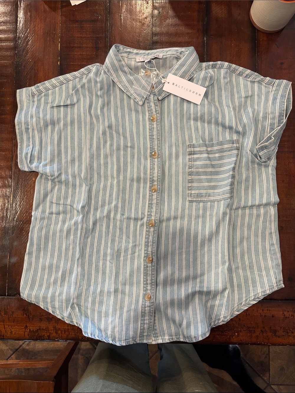 Baltic Born Light Blue & White Striped Button-Down Light Denim Shirt